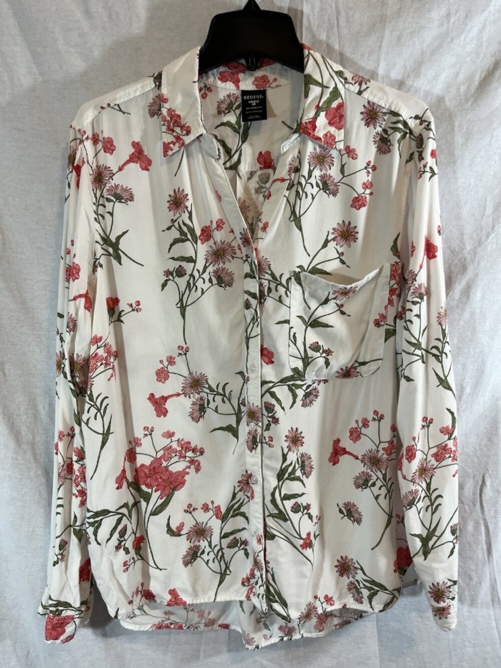 George Women’s XXL (20) White & Pink Floral Long Sleeve Rayon Blouse